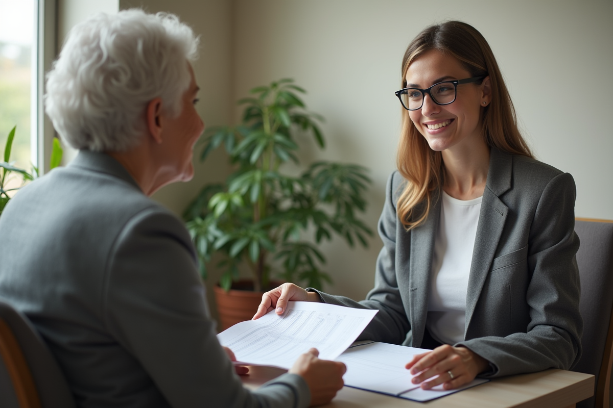 Neuropsychologue consulte une patiente âgée dans un bureau