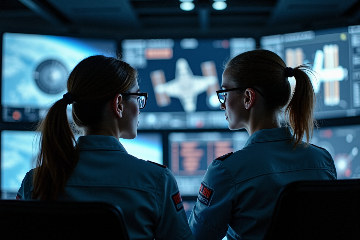 Deux contrôleurs de mission surveillant des alertes en centre opérationnel