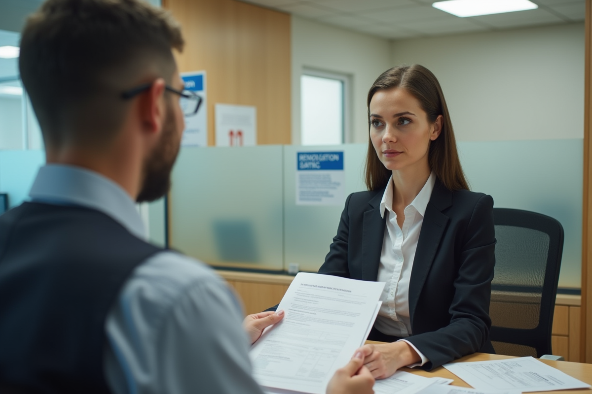 Femme professionnelle remettant des documents de travaux à un agent