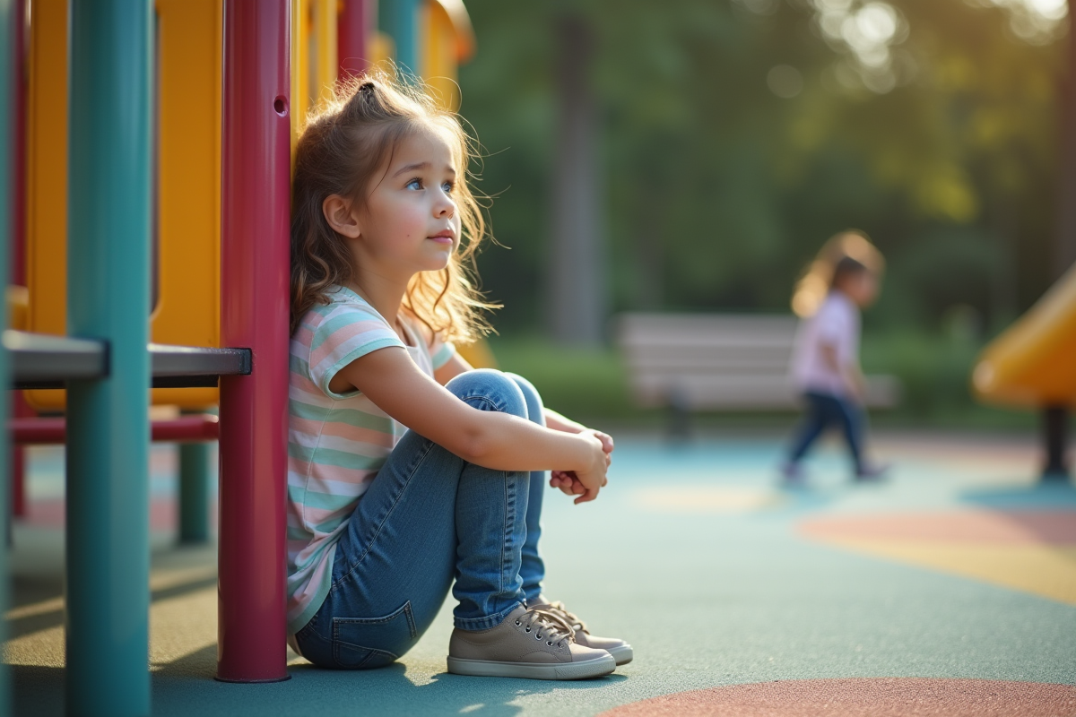 Fille de 10 ans regardant jouer dans la cour