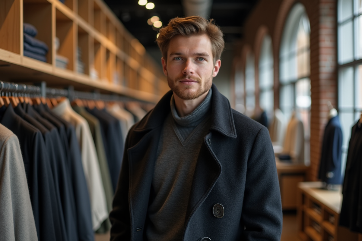 Jeune homme regardant des vêtements en boutique